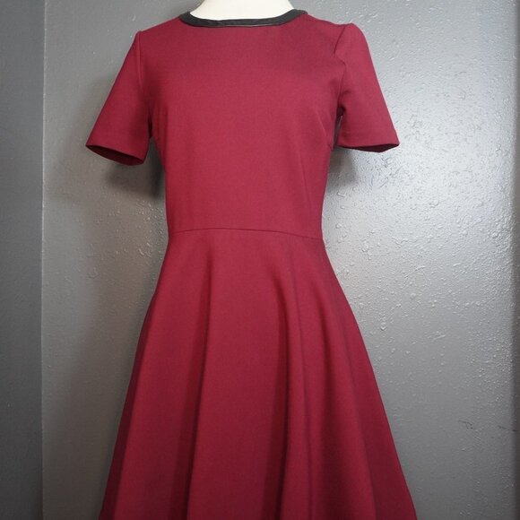 Madewell Womens Dark Red Short Sleeve Skater Dress With Leather Size Small - Picture 2 of 8